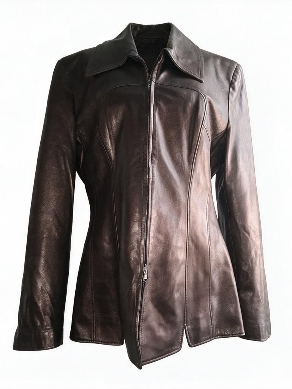 Minimalist Retro Moto Zip-Front Leather Jacket with Tailored Seams